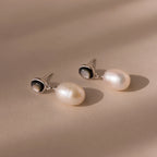 Midnight Pearl Drop Earrings Silver 18K Gold Plated