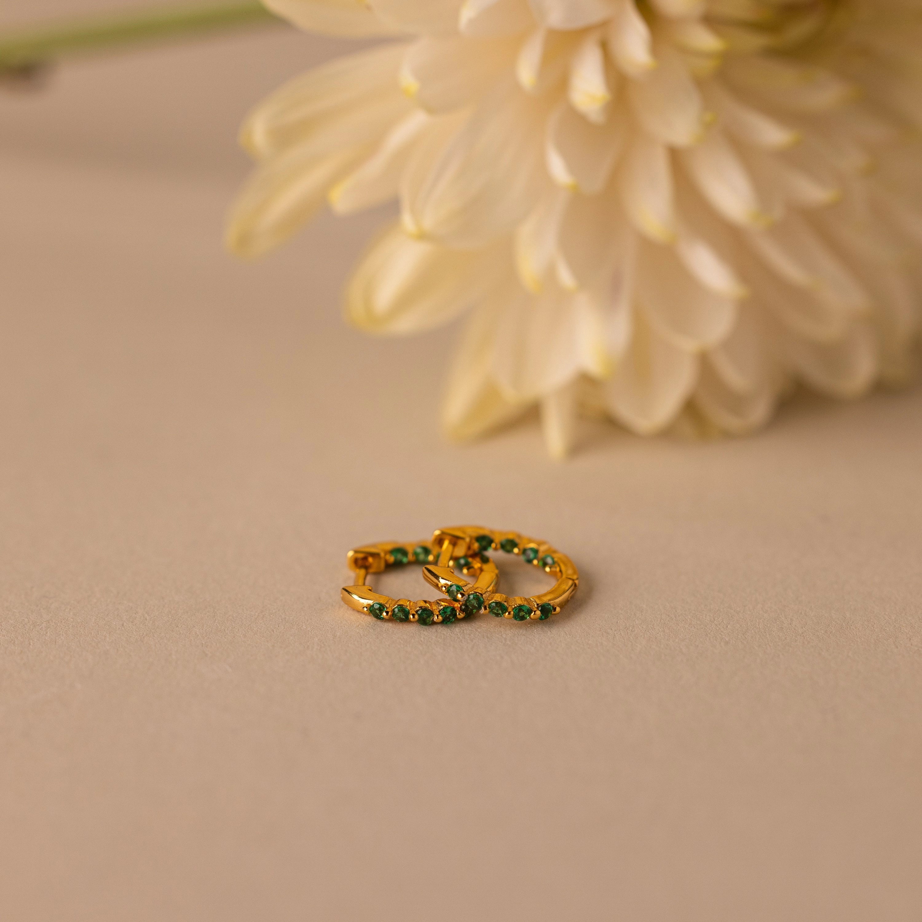 Inside Out Emerald Huggies Silver 18K Gold Plated