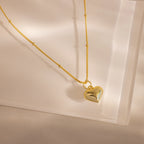 Puff Heart Charm Necklace Silver 18K Gold Plated
