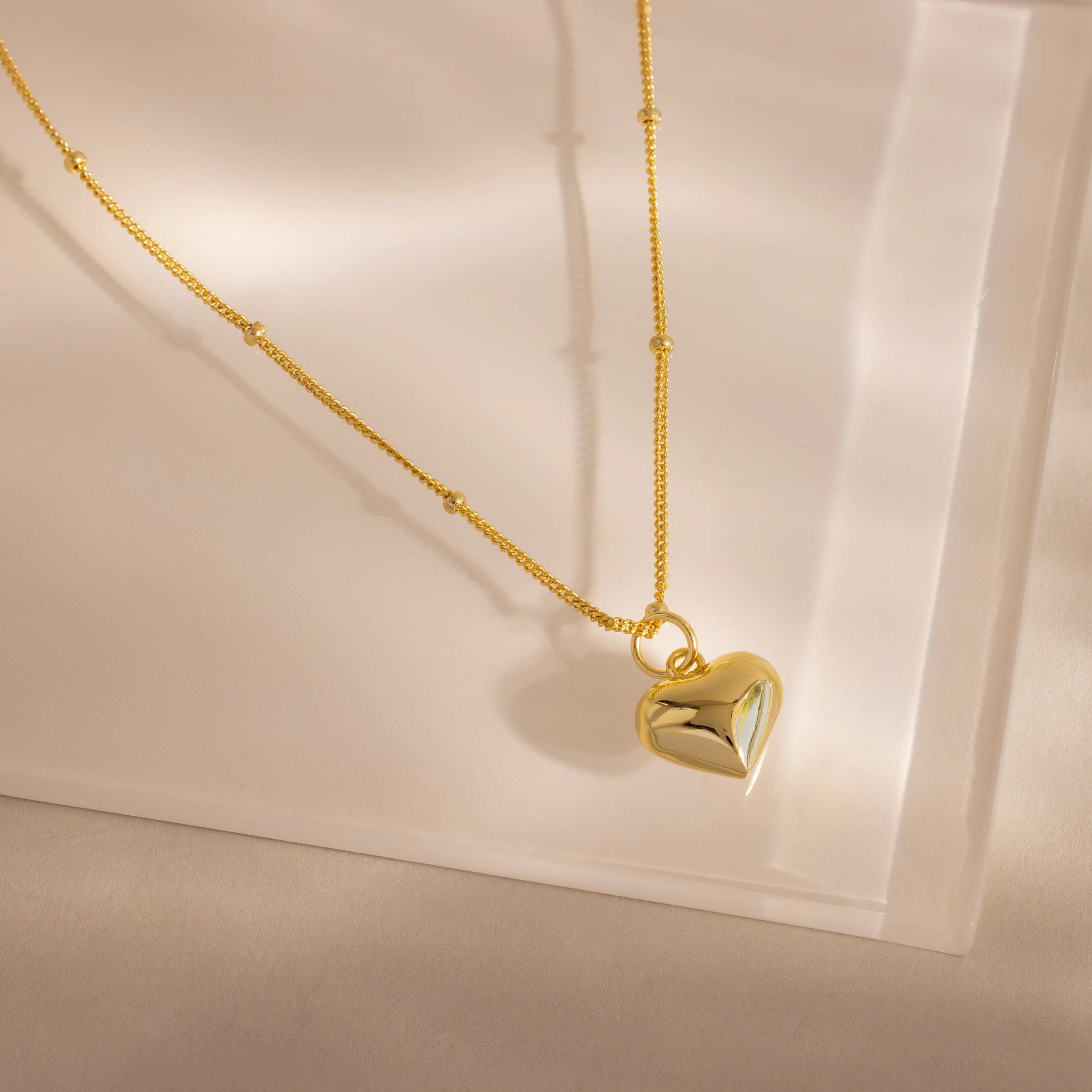 Puff Heart Charm Necklace Silver 18K Gold Plated