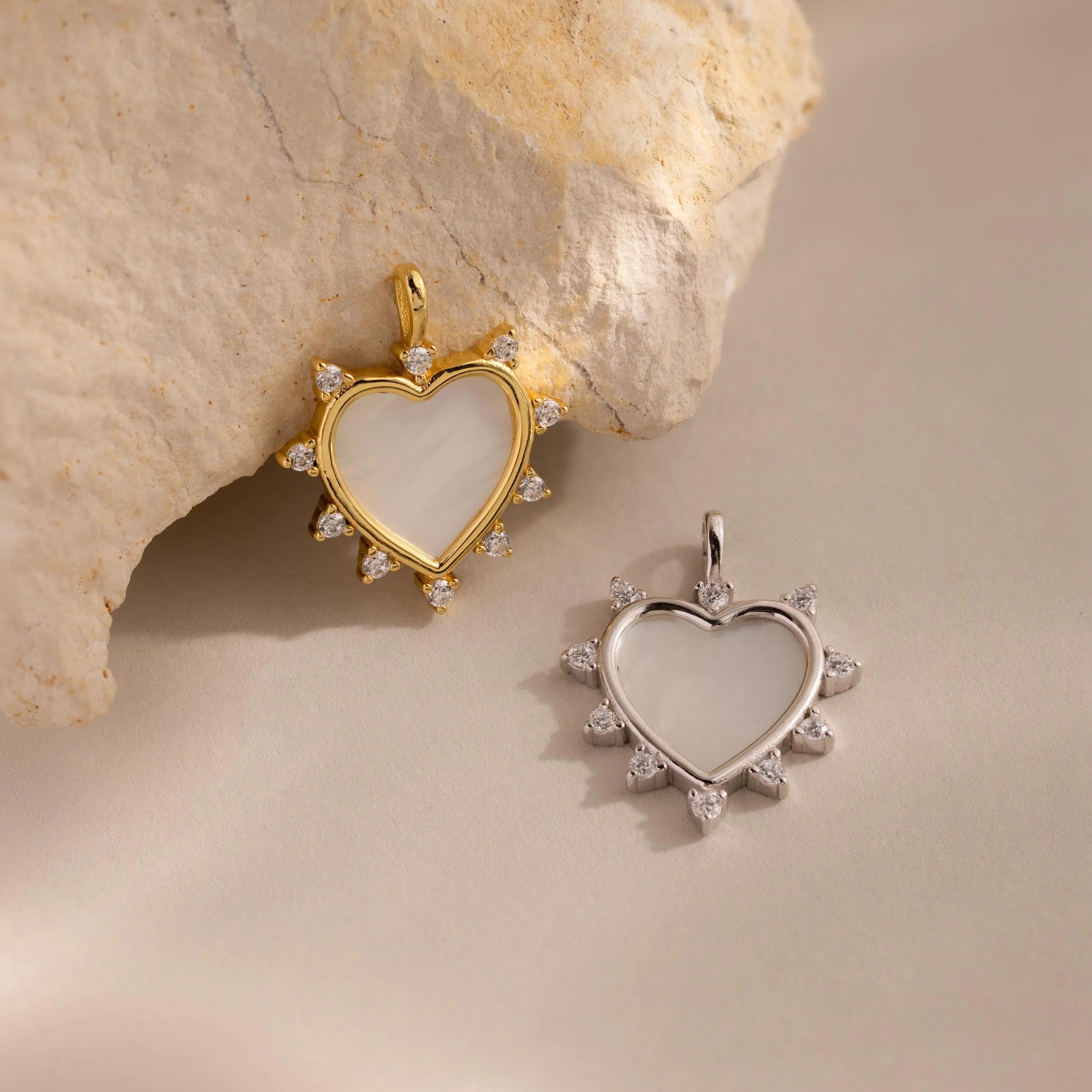 Pave Pearl Heart Charm Silver 18K Gold Plated