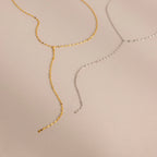 Mirror Chain Lariat Necklace Silver 18K Gold Plated