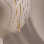 Pearl Diamond Drop Necklace Silver 18K Gold Plated