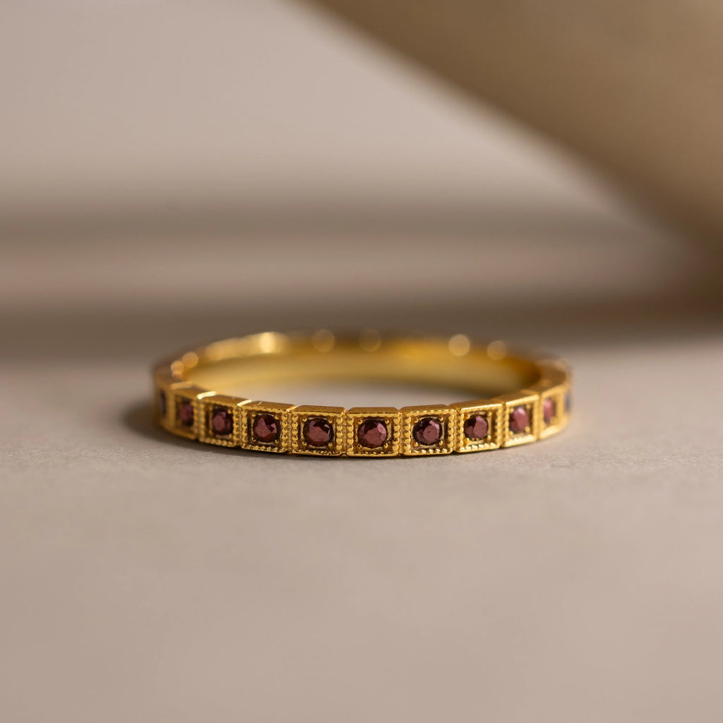 Amethyst Art Deco Eternity Ring Silver 18K Gold Plated