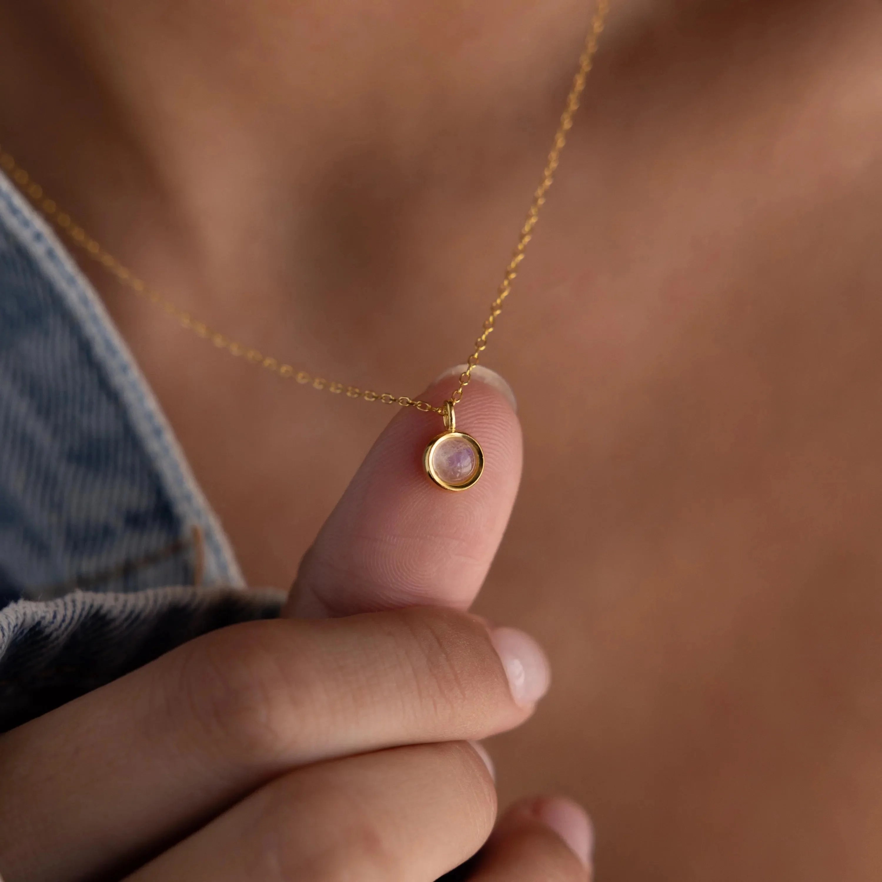 Moonstone Charm Necklace Silver 18K Gold Plated