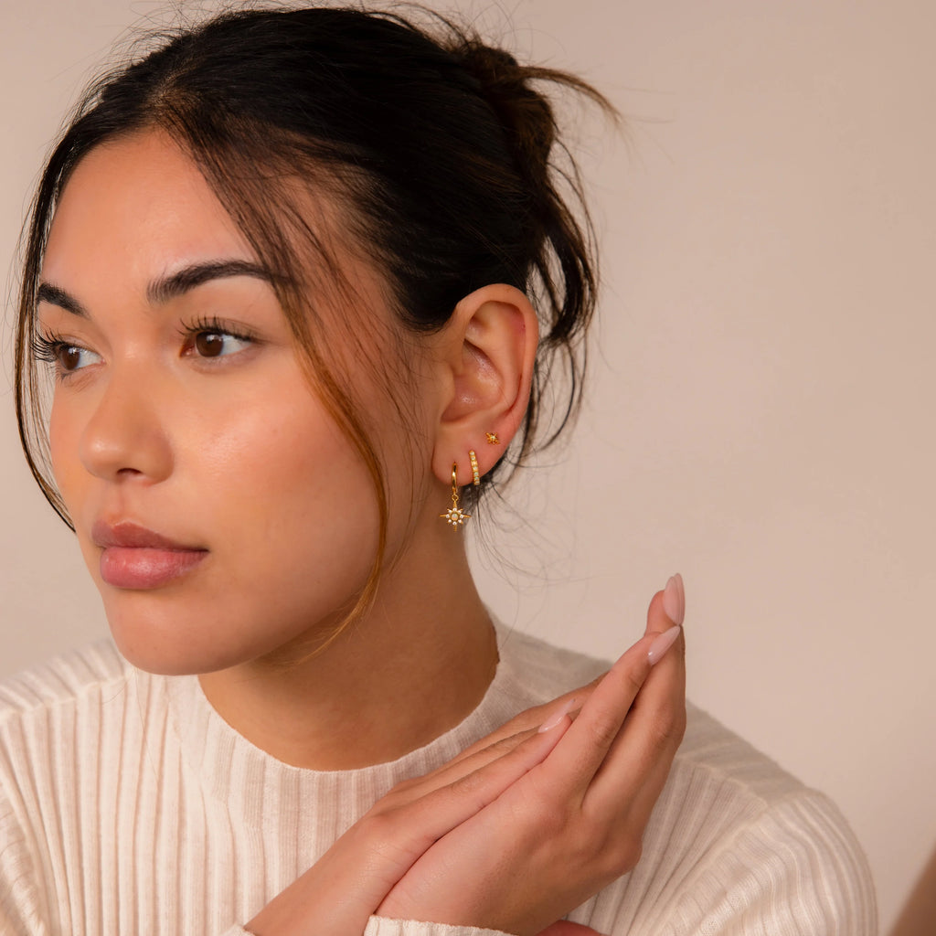 Opal Starburst Earrings Set Silver 18K Gold Plated