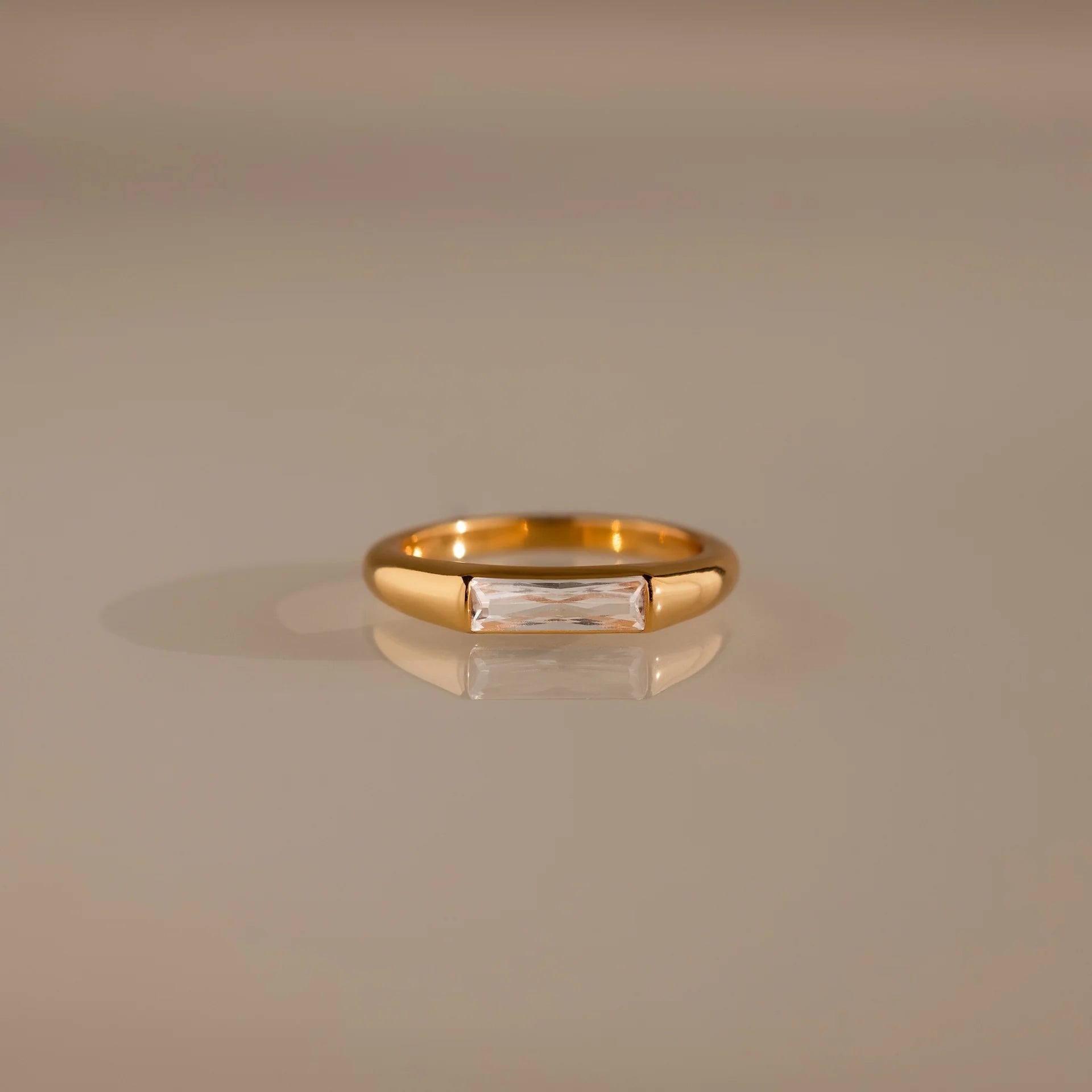 Baguette Cut Diamond Signet Ring Silver 18K Gold Plated