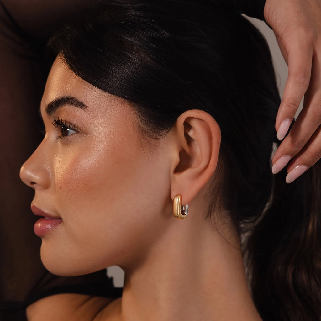 Bold Link Hoops in Mixed Metal Silver 18K Gold Plated