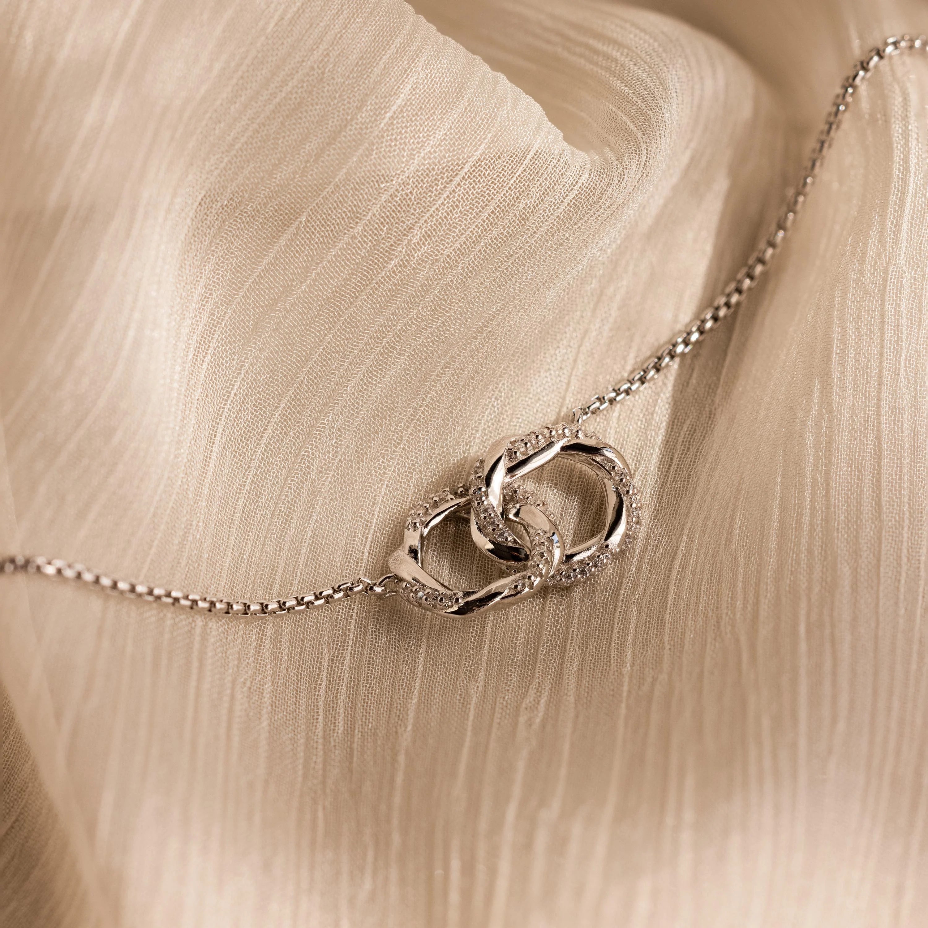 Interlocking Pave Charm Necklace  Silver 18K Gold Plated