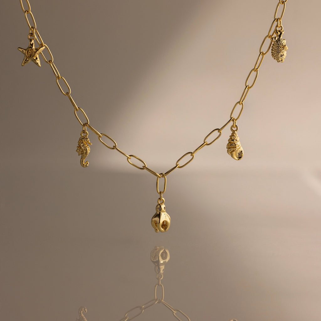 Ocean Charm Necklace Silver 18K Gold Plated