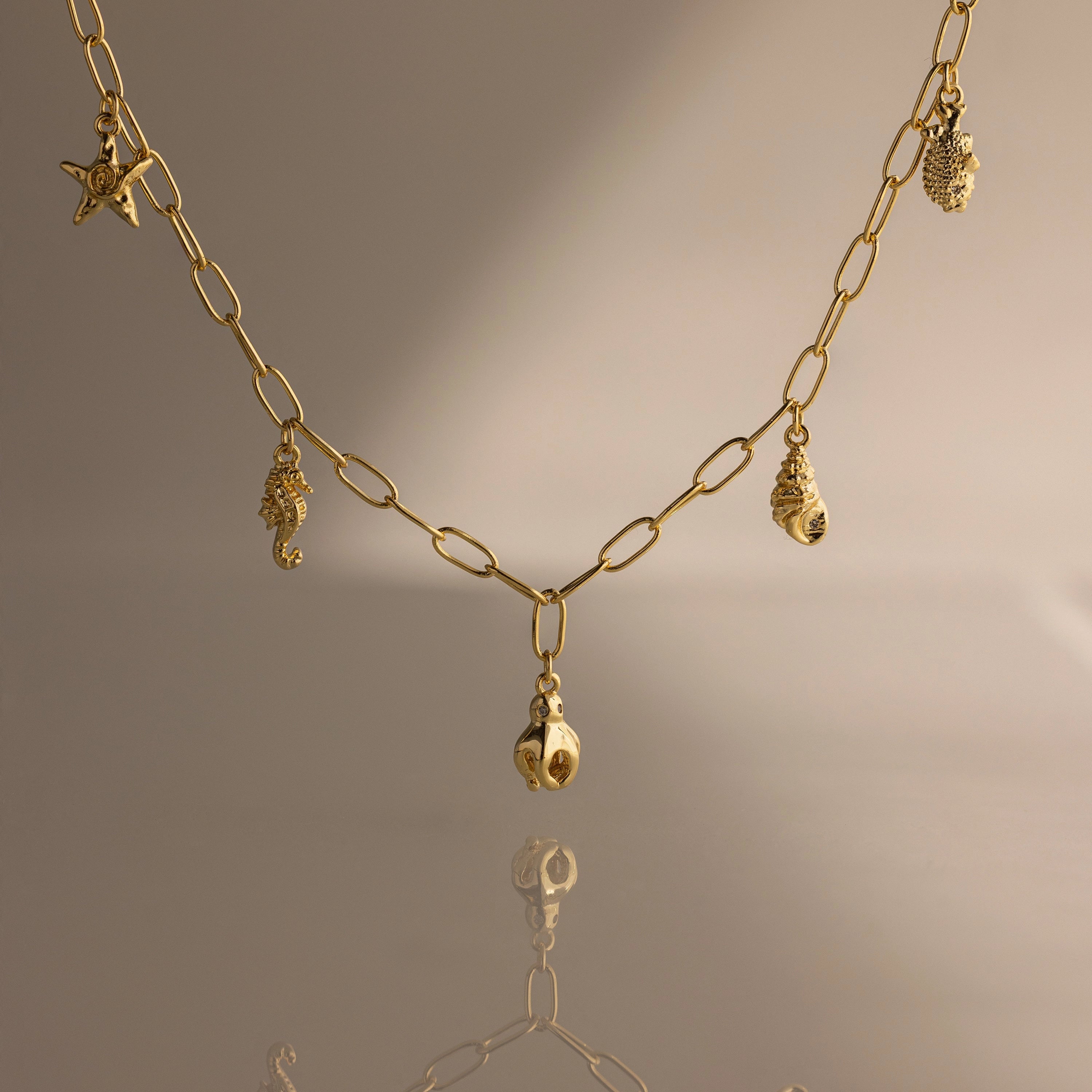 Ocean Charm Necklace Silver 18K Gold Plated