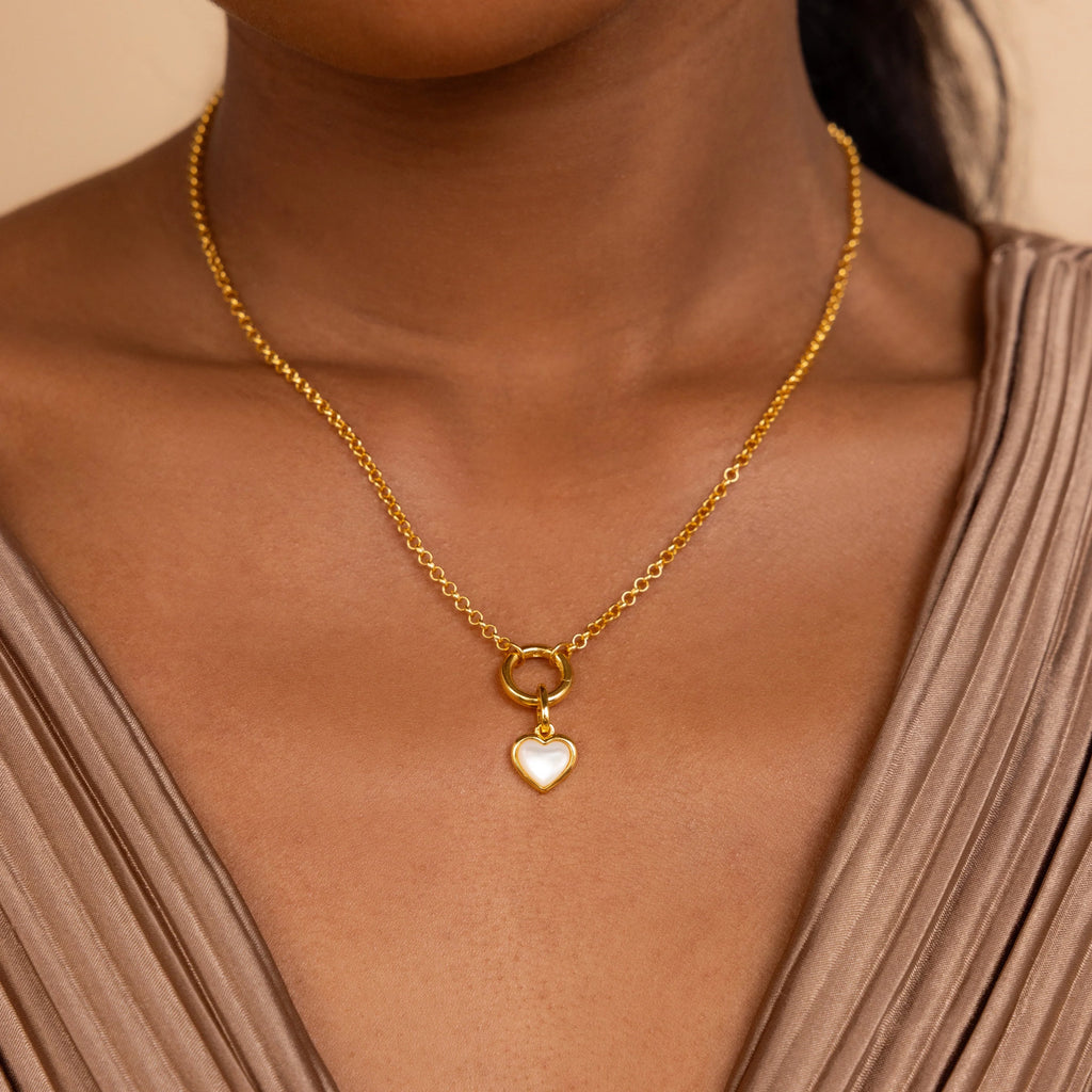 Mother of Pearl Heart Charm Silver 18K Gold Plated
