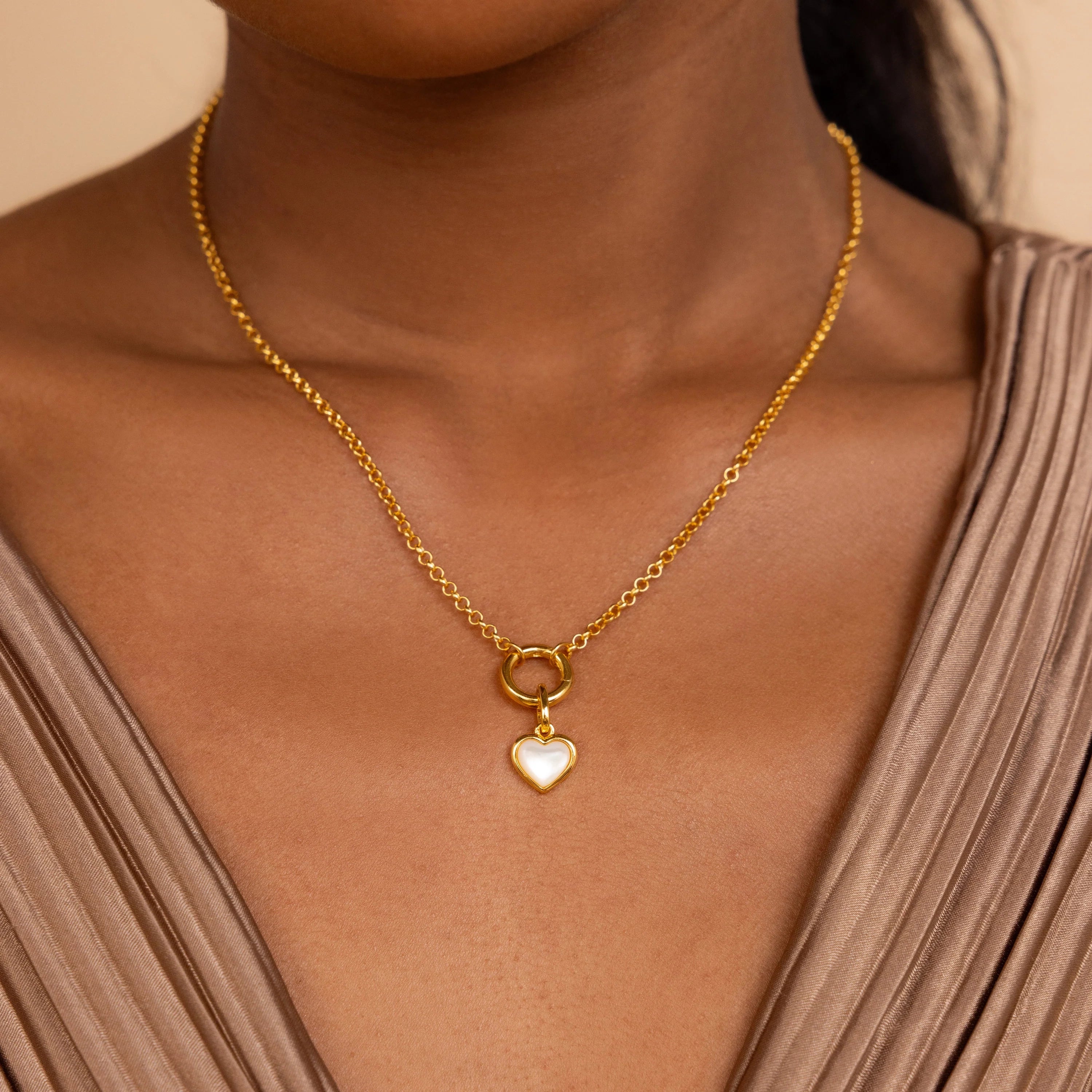 Mother of Pearl Heart Charm Silver 18K Gold Plated