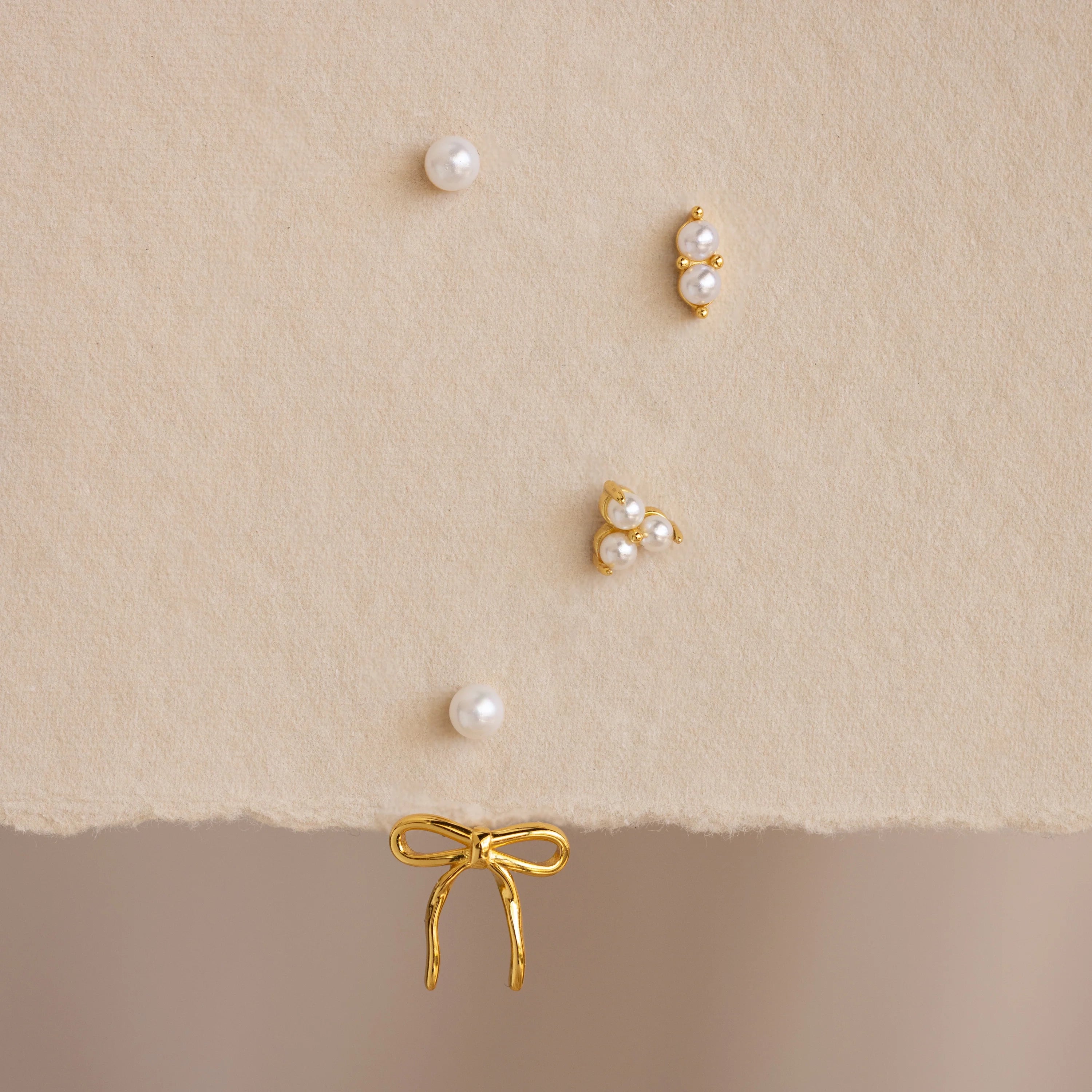 Pearl & Bow Ear Jackets Silver 18K Gold Plated