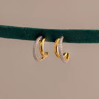 Diamond Mixed Metal Duo Pave Hoops Silver 18K Gold Plated