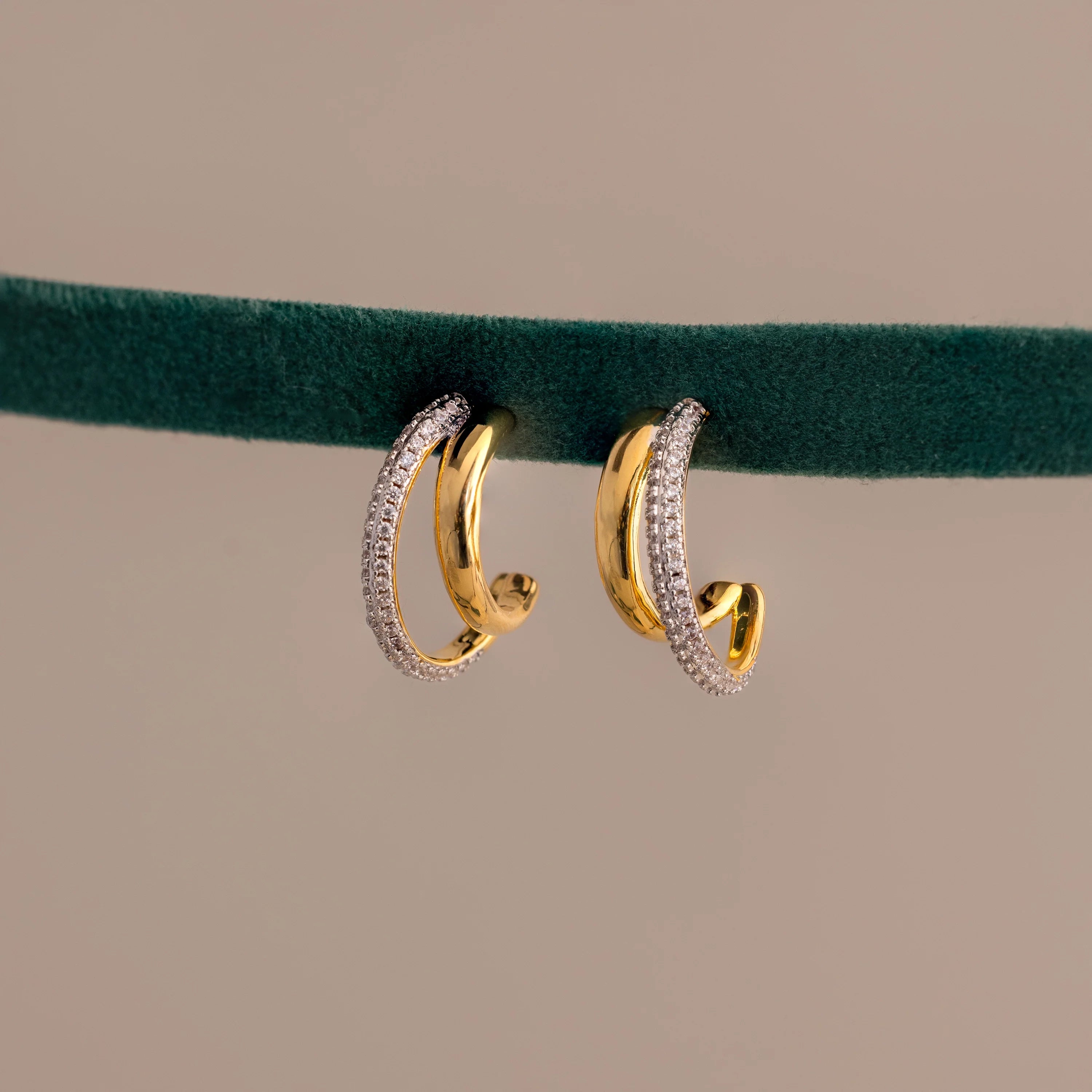 Diamond Mixed Metal Duo Pave Hoops Silver 18K Gold Plated
