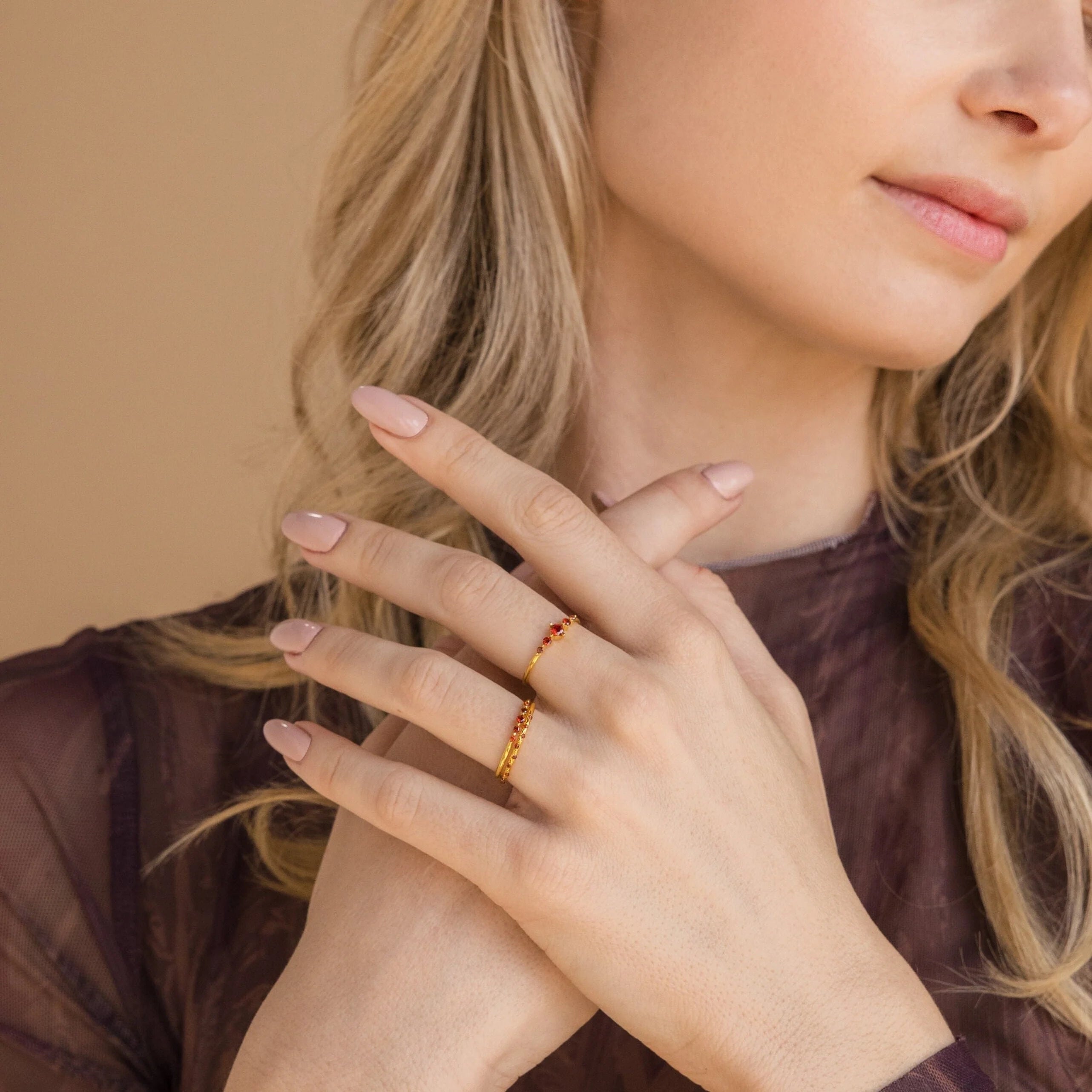 Lace Birthstone Ring Set Silver 18K Gold Plated