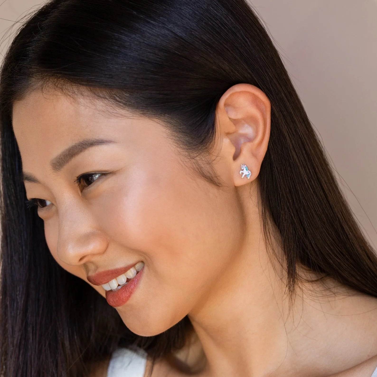 Unicorn Enamel Covered Studs Silver 18K Gold Plated