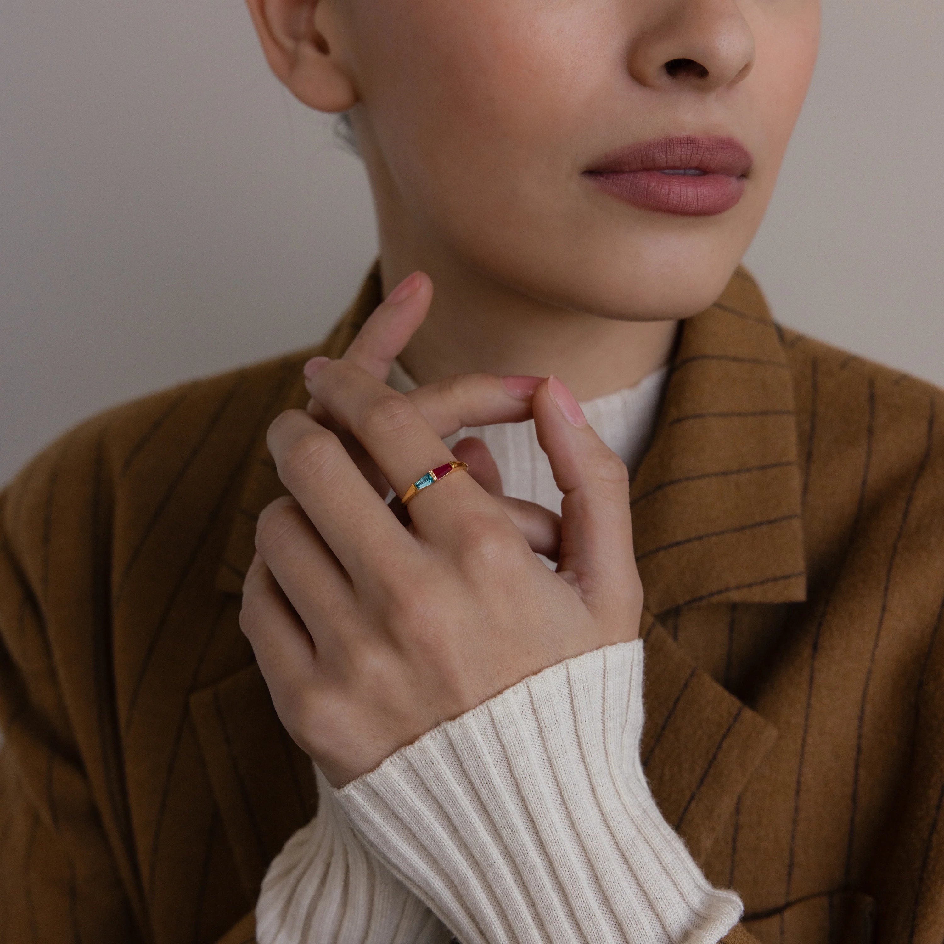 Toi et Moi Tapered Birthstone Ring Silver 18K Gold Plated