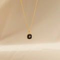 Hermoine Black Enamel Pendant Necklace Silver 18K Gold Plated