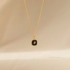 Hermoine Black Enamel Pendant Necklace Silver 18K Gold Plated