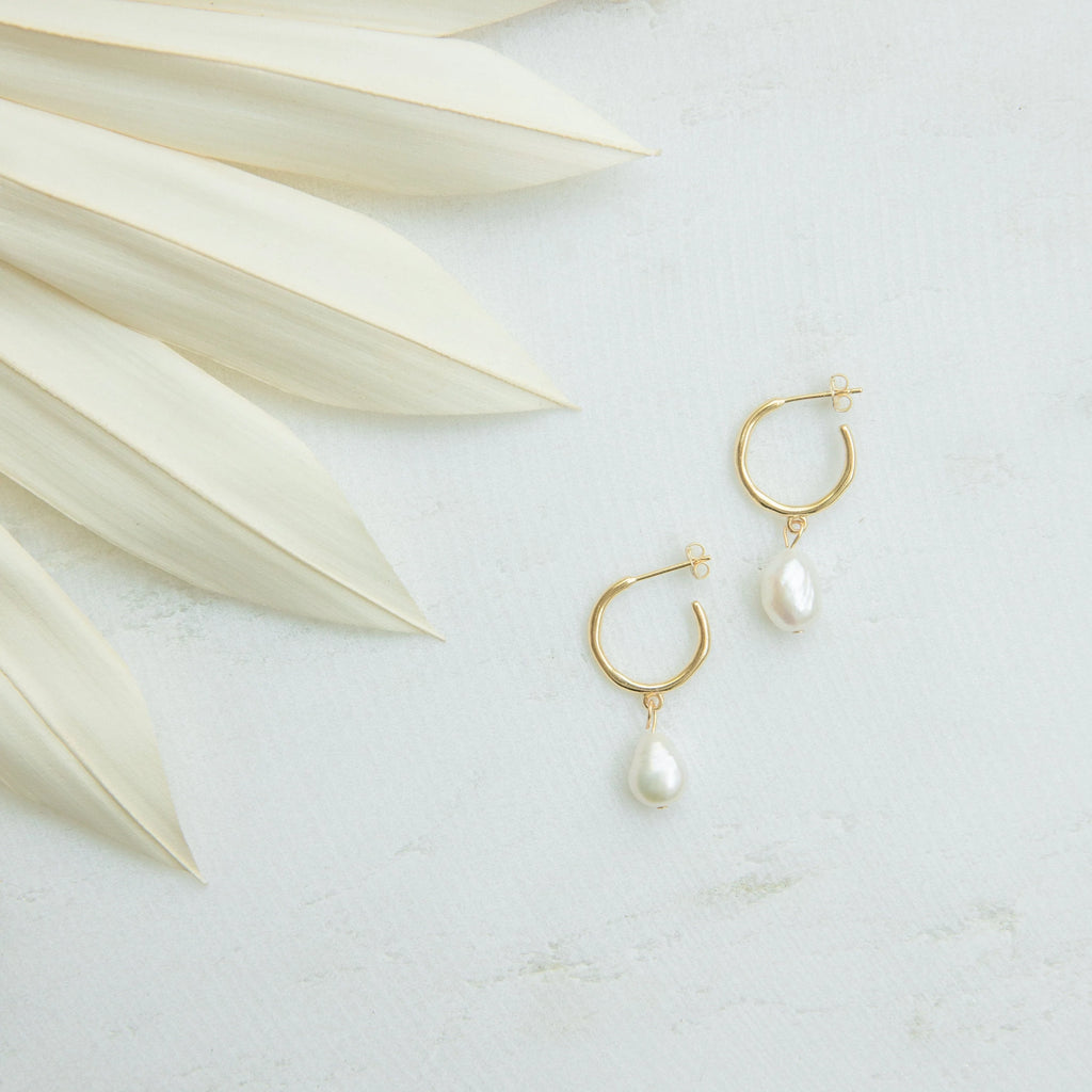 Margot Pearl Hoops Silver 18K Gold Plated