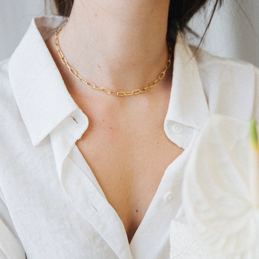 Paperclip Toggle Necklace Silver 18K Gold Plated