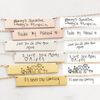 Handwriting Bar Necklace Silver 18K Gold Plated