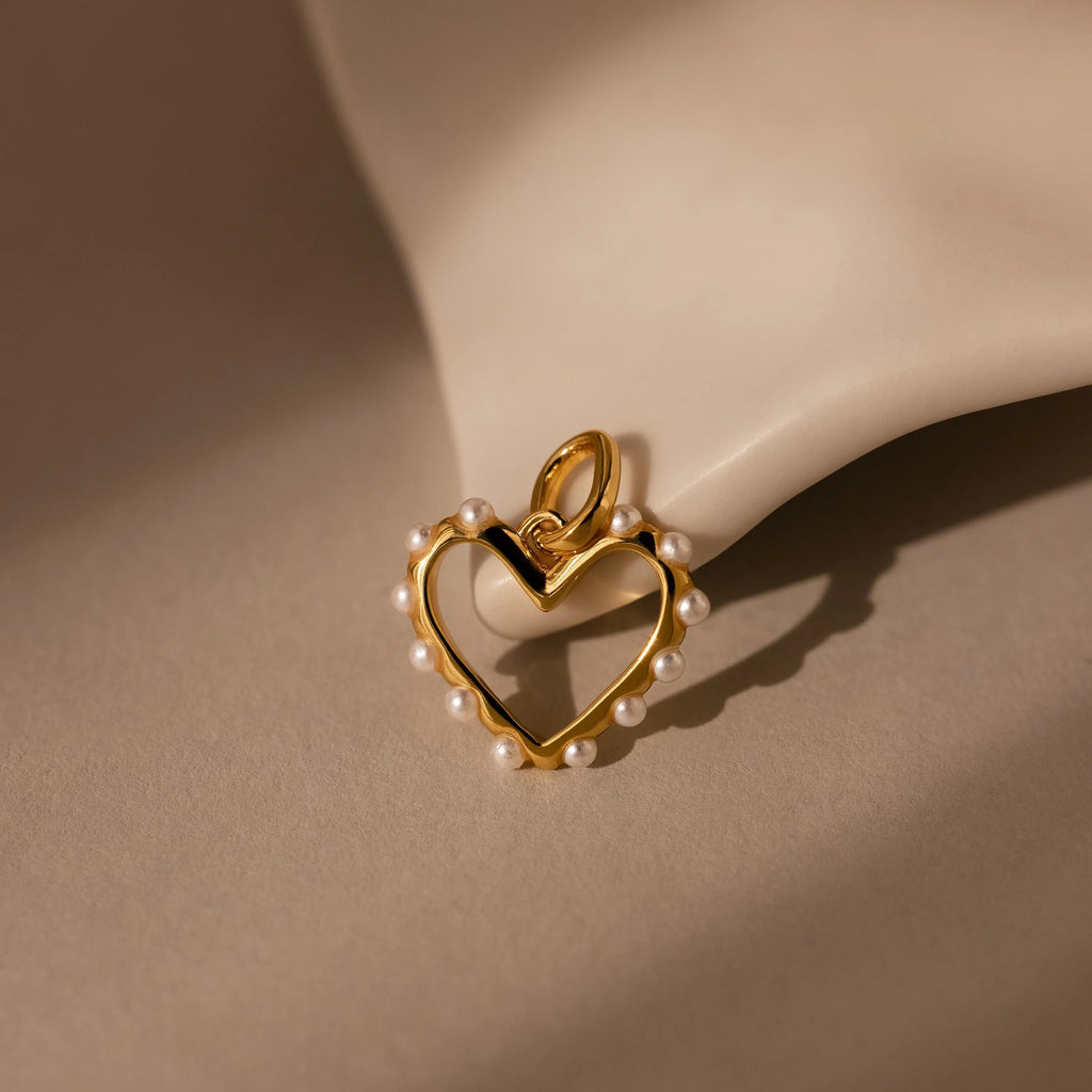 Classic Pearl Heart Charm Silver 18K Gold Plated