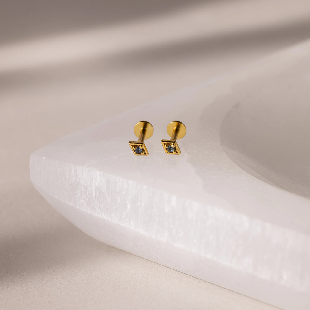 Geometric Aquamarine Flat Back Studs Silver 18K Gold Plated