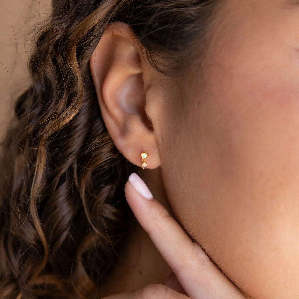 Ruby Drop Studs Silver 18K Gold Plated