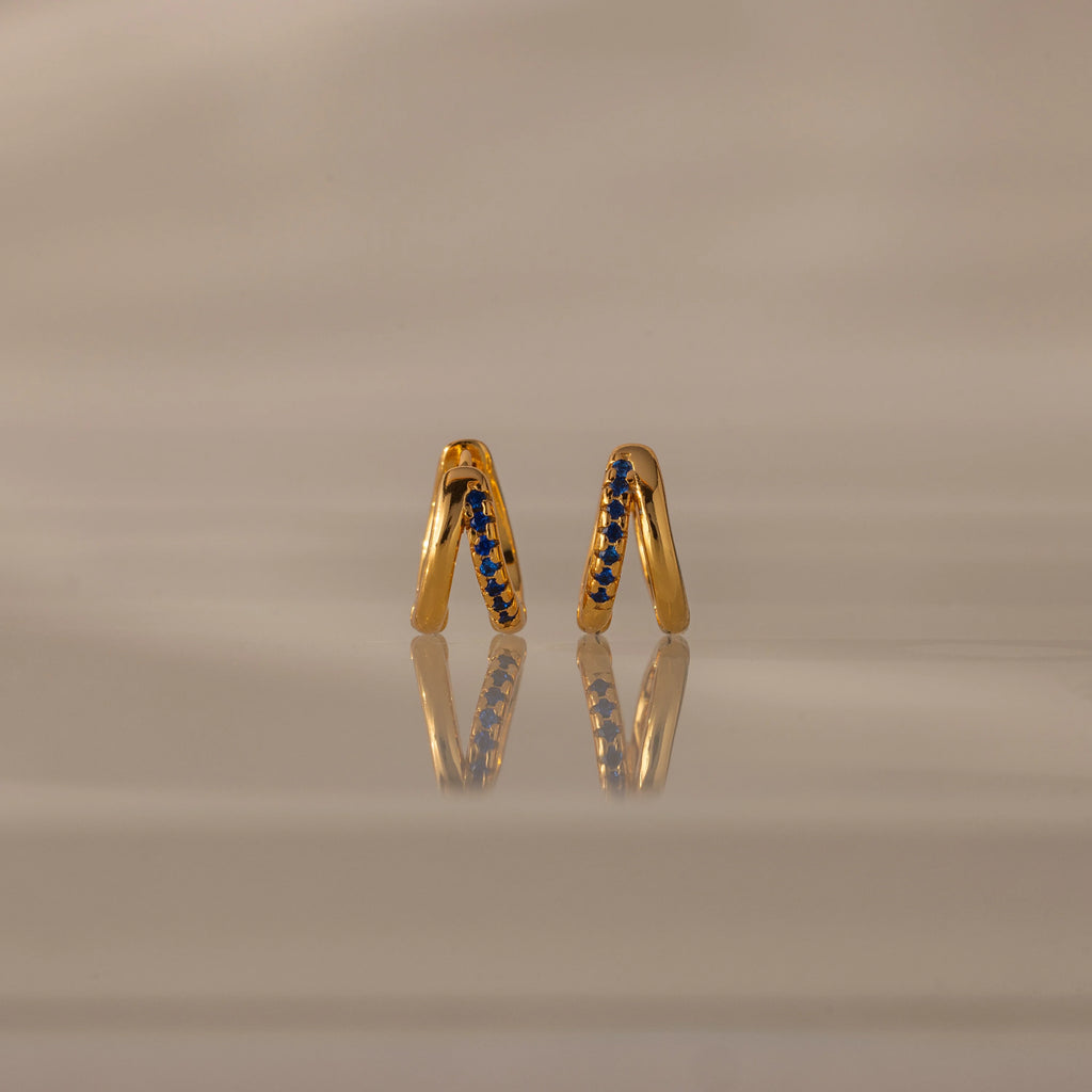 Amelia Duo Sapphire Huggies Silver 18K Gold Plated