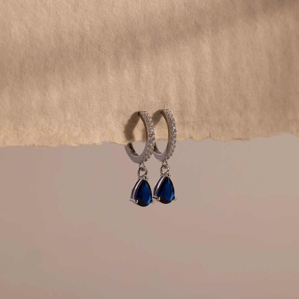 Pave Birthstone Drop Huggies Silver 18K Gold Plated