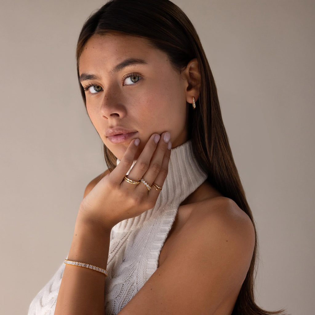Baguette Birthstone Link Earrings Silver 18K Gold Plated