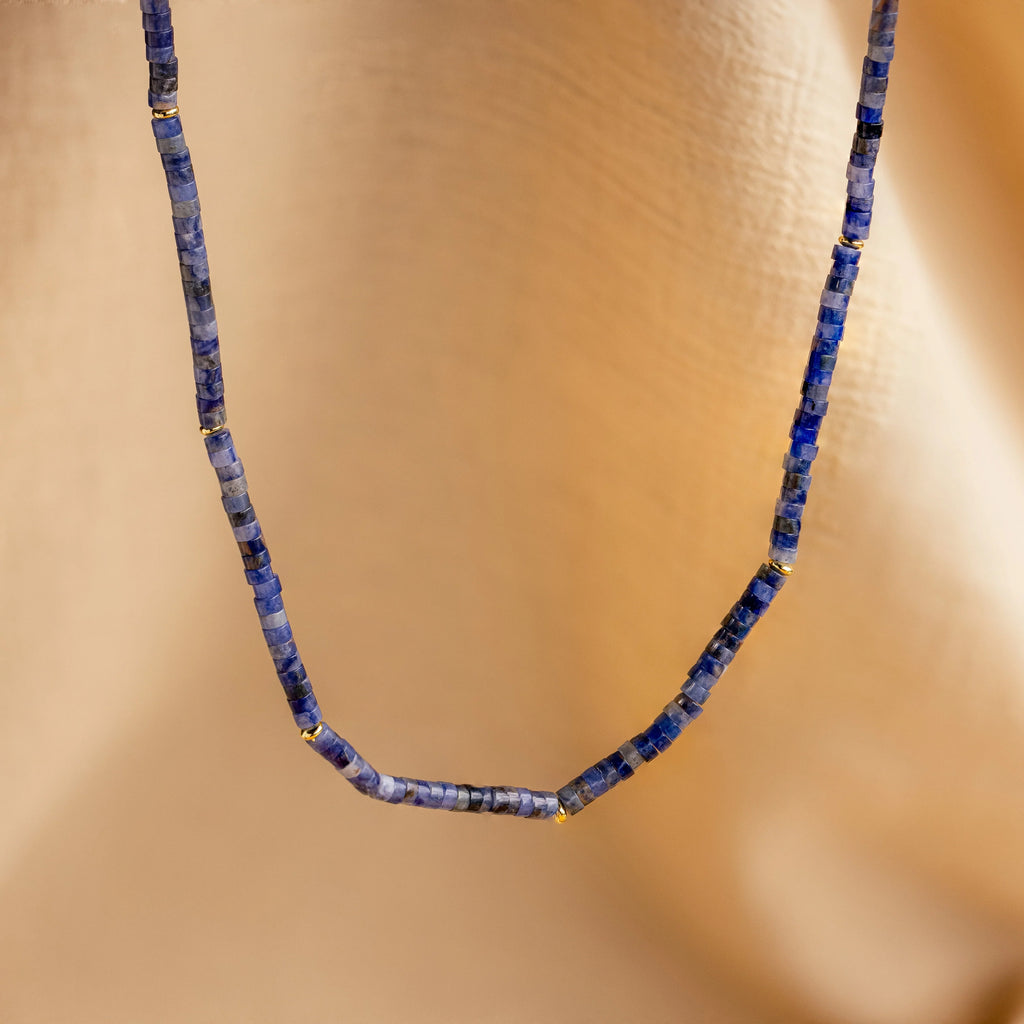 Tanzanite Beaded Necklace Silver 18K Gold Plated