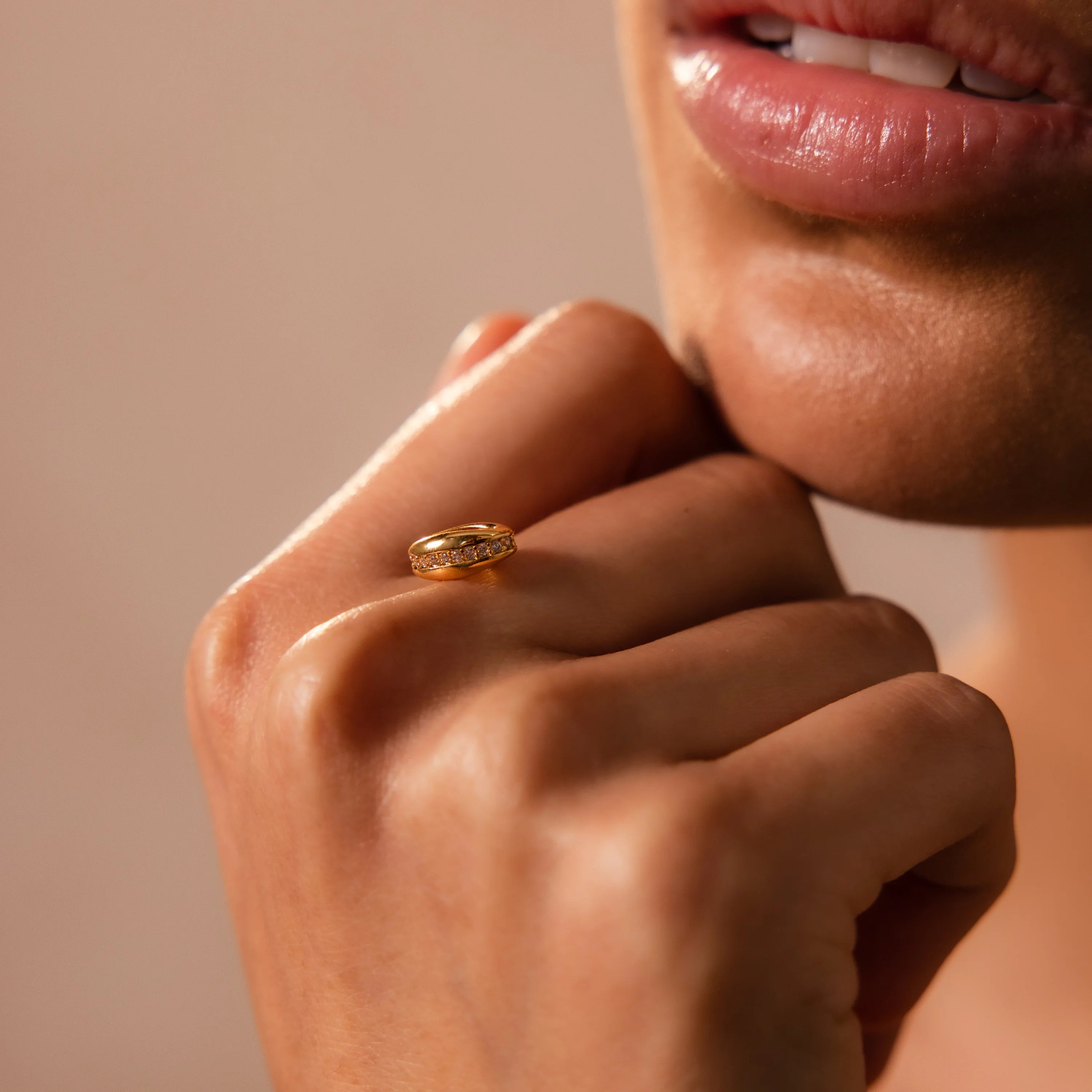 Diamond Pave Dome Spacer Charm Silver 18K Gold Plated