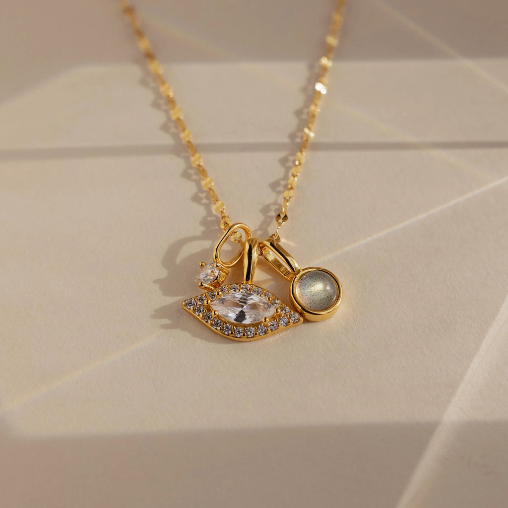 Diamond Evil Eye Charm Silver 18K Gold Plated