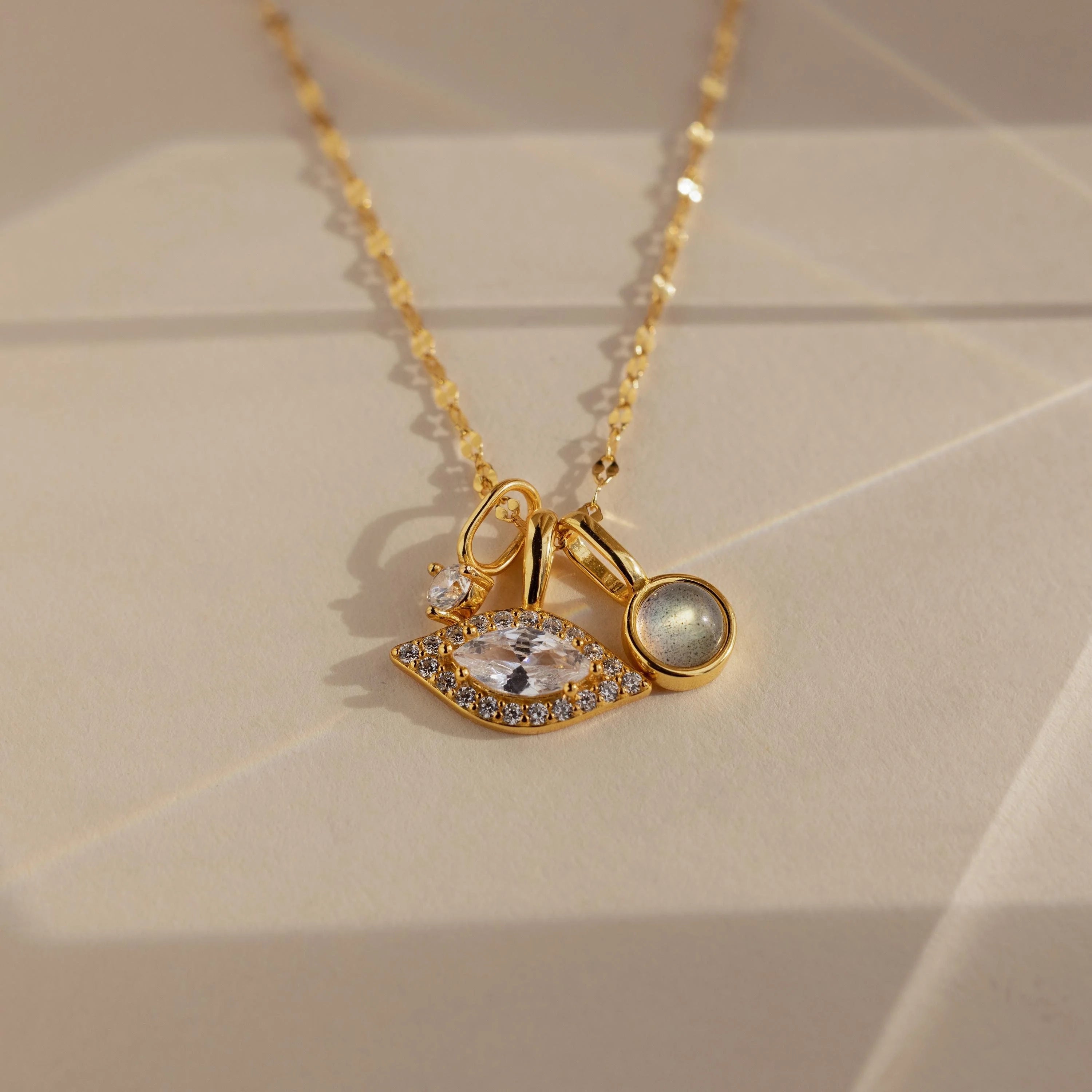 Diamond Evil Eye Charm Silver 18K Gold Plated