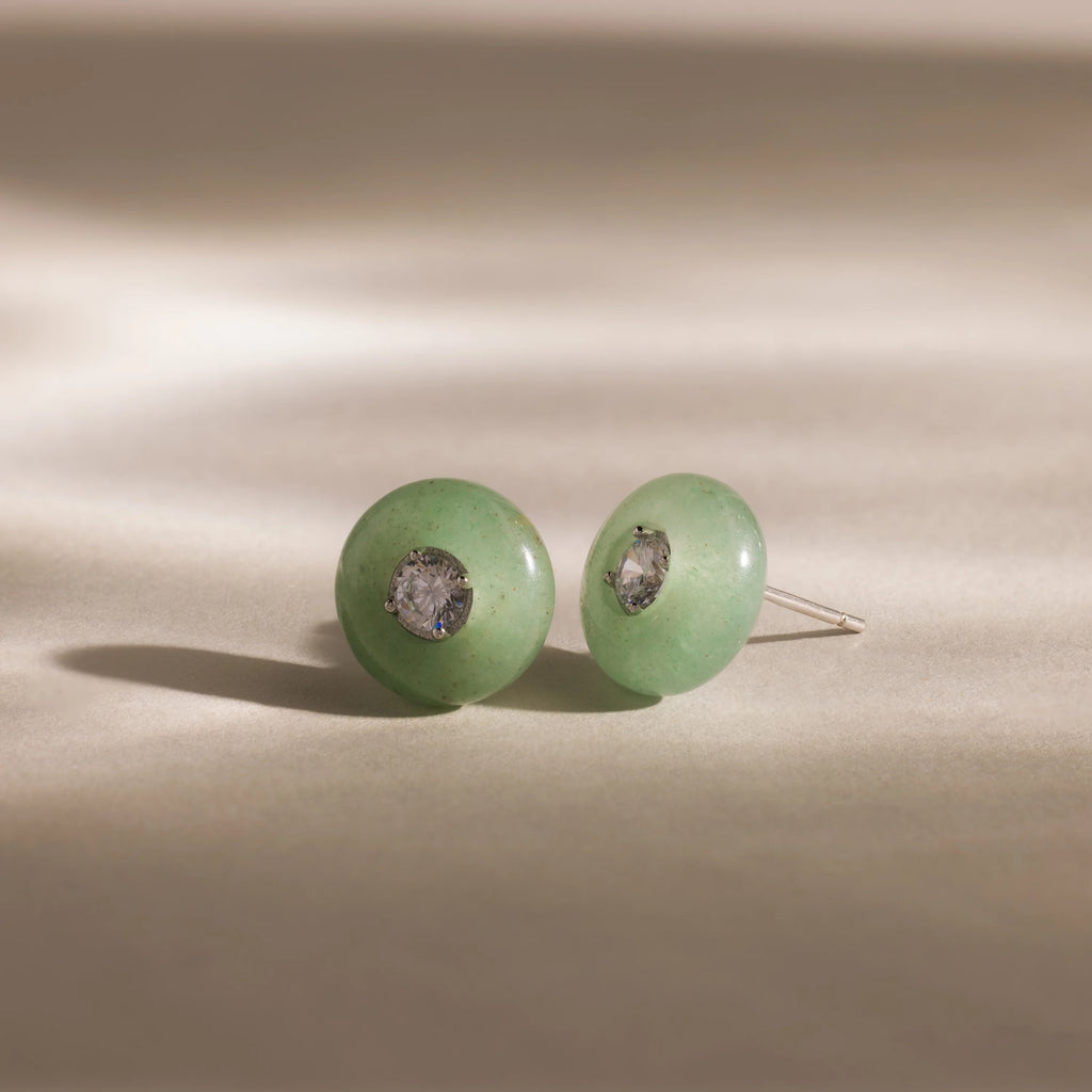 Jade Diamond Studs Silver 18K Gold Plated