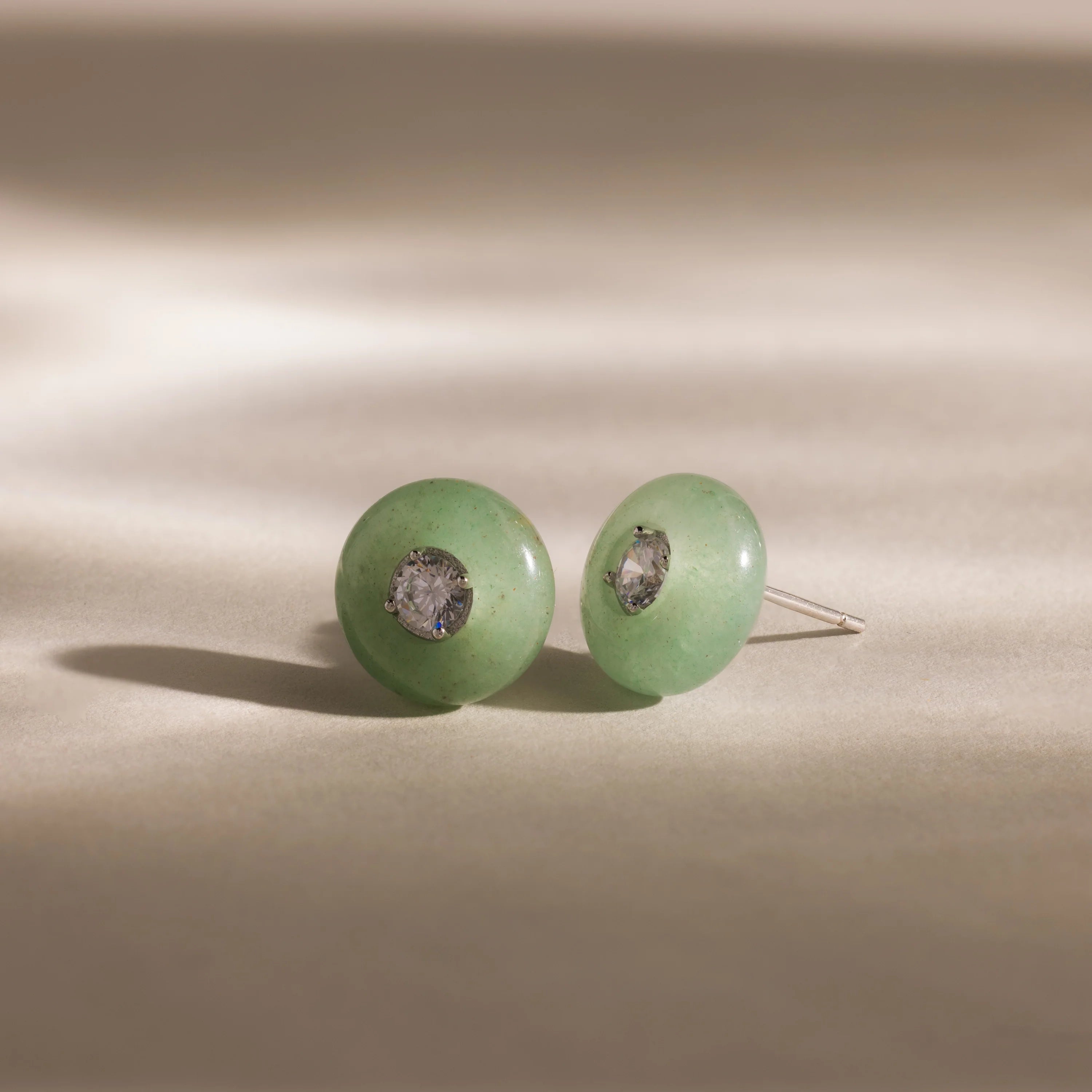 Jade Diamond Studs Silver 18K Gold Plated