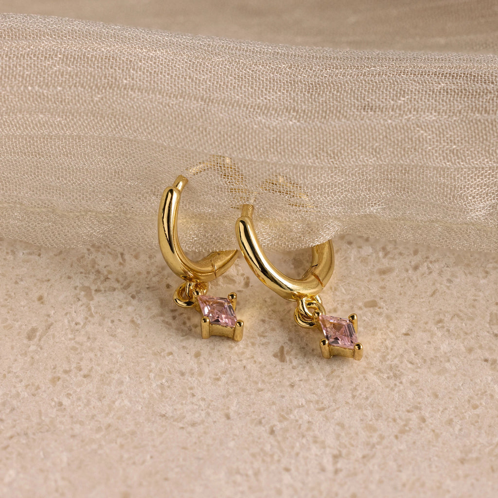 Garnet Drop Huggies  Silver 18K Gold Plated
