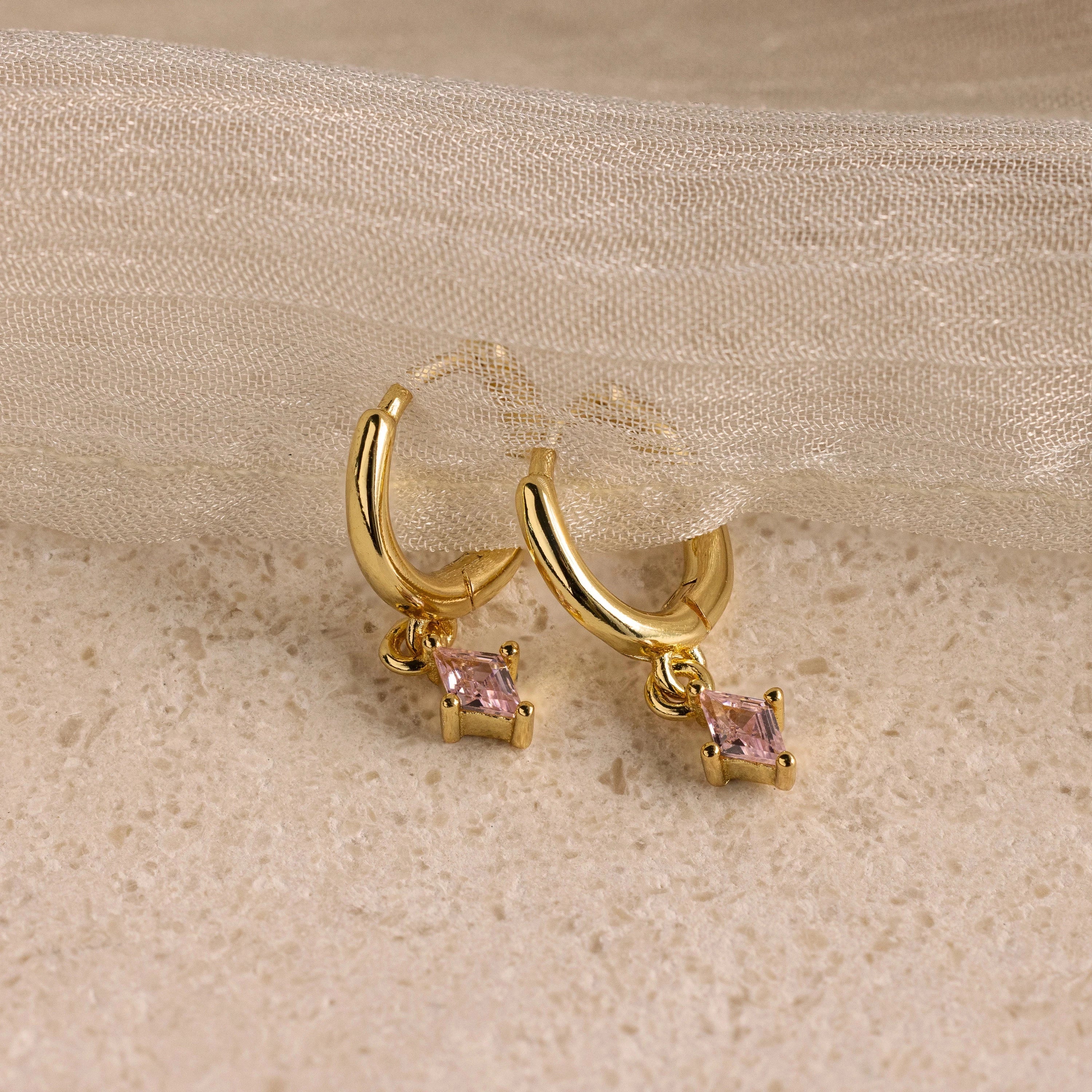 Garnet Drop Huggies  Silver 18K Gold Plated
