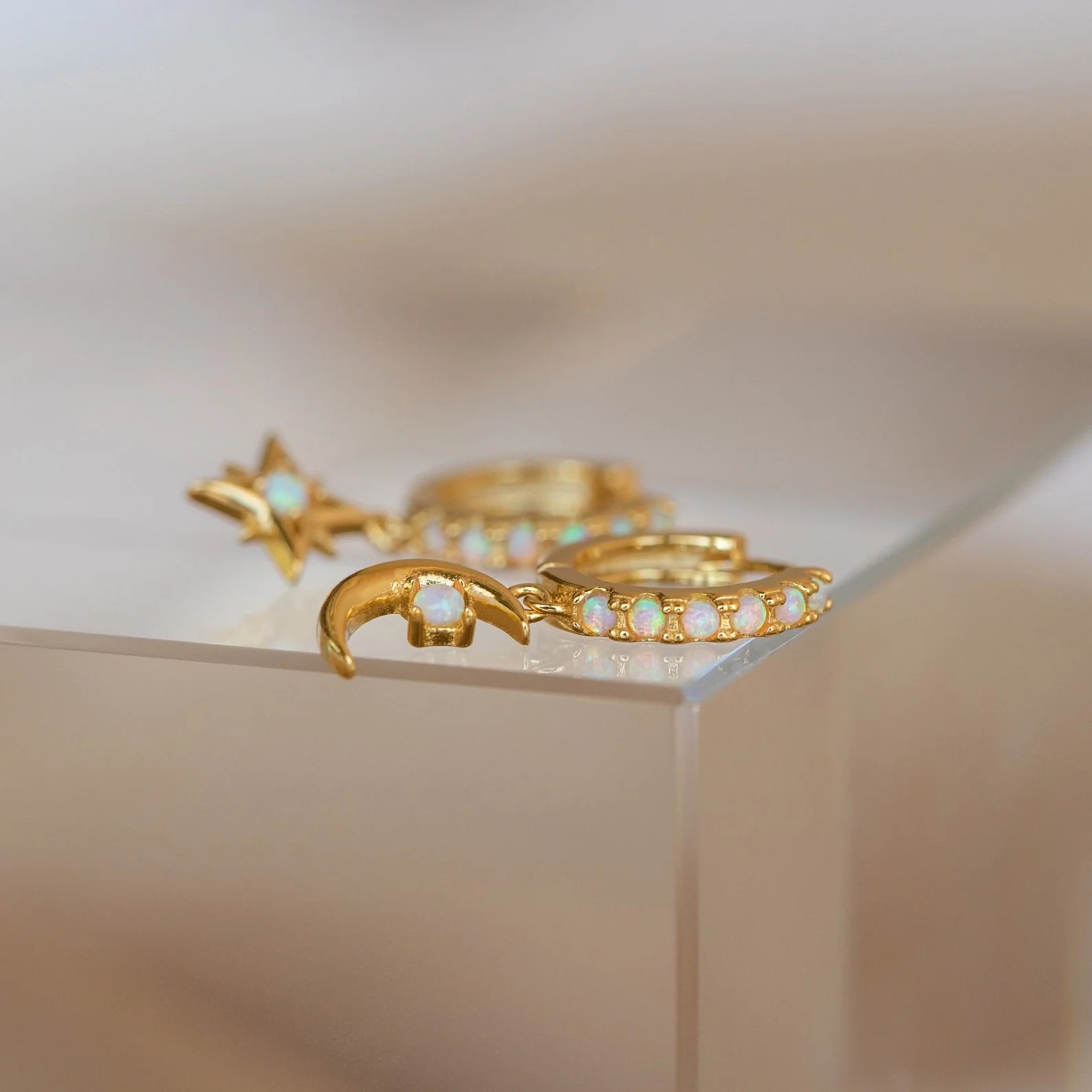 Astra Moon & Star Huggies Silver 18K Gold Plated
