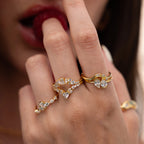 Pear & Marquise Diamond Curve Ring Silver 18K Gold Plated