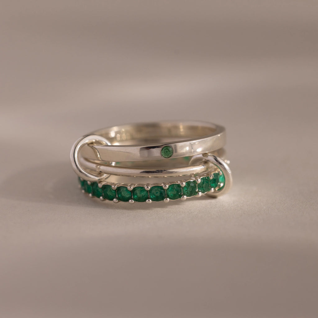 Eternity Band Triple Linked Emerald Ring Set Silver 18K Gold Plated