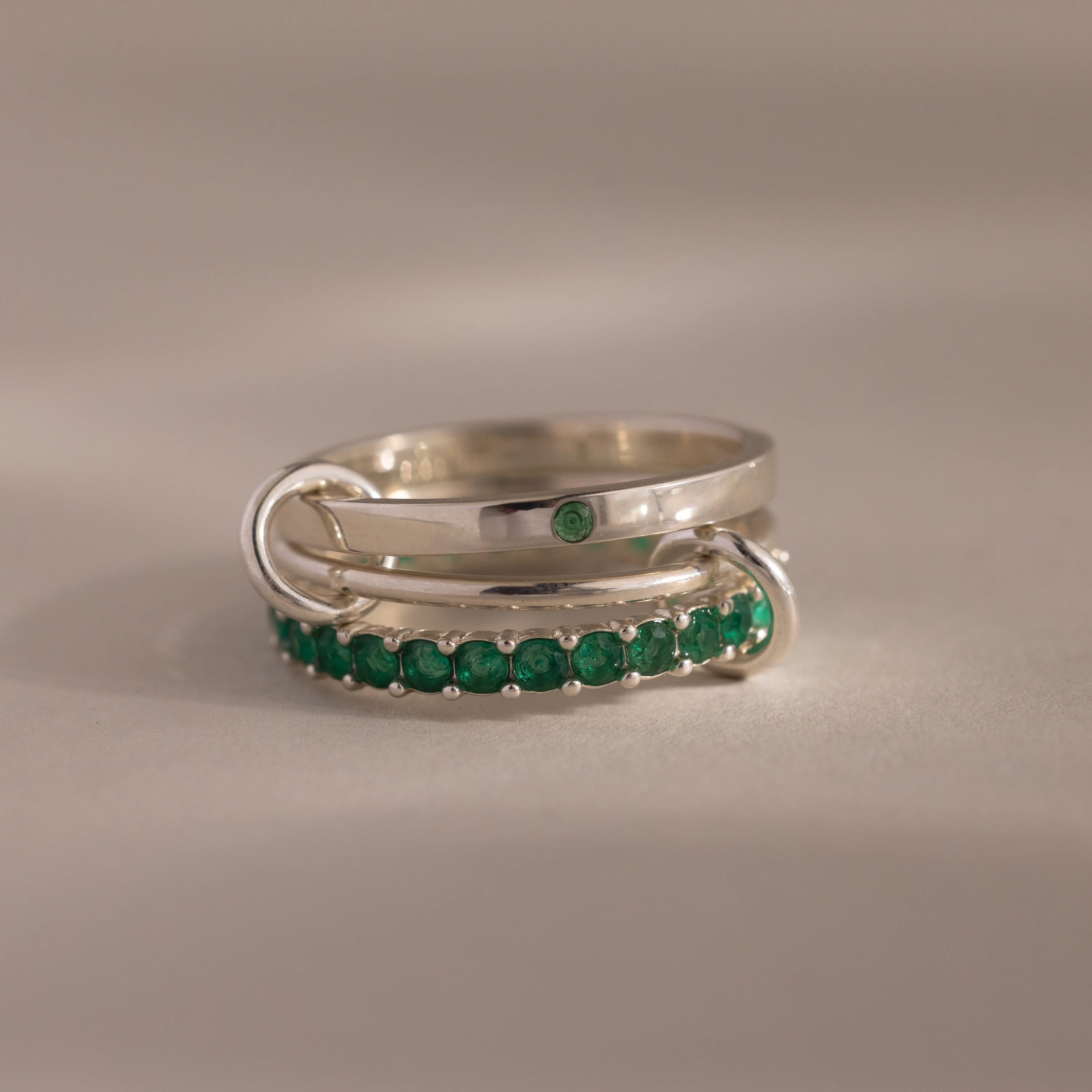 Eternity Band Triple Linked Emerald Ring Set Silver 18K Gold Plated