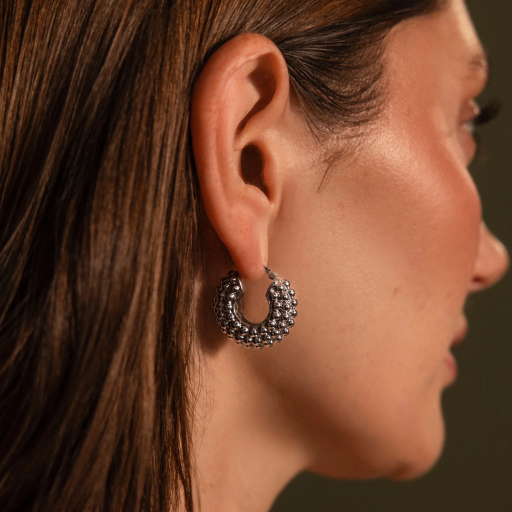 Beaded Dome Hoops Silver 18K Gold Plated