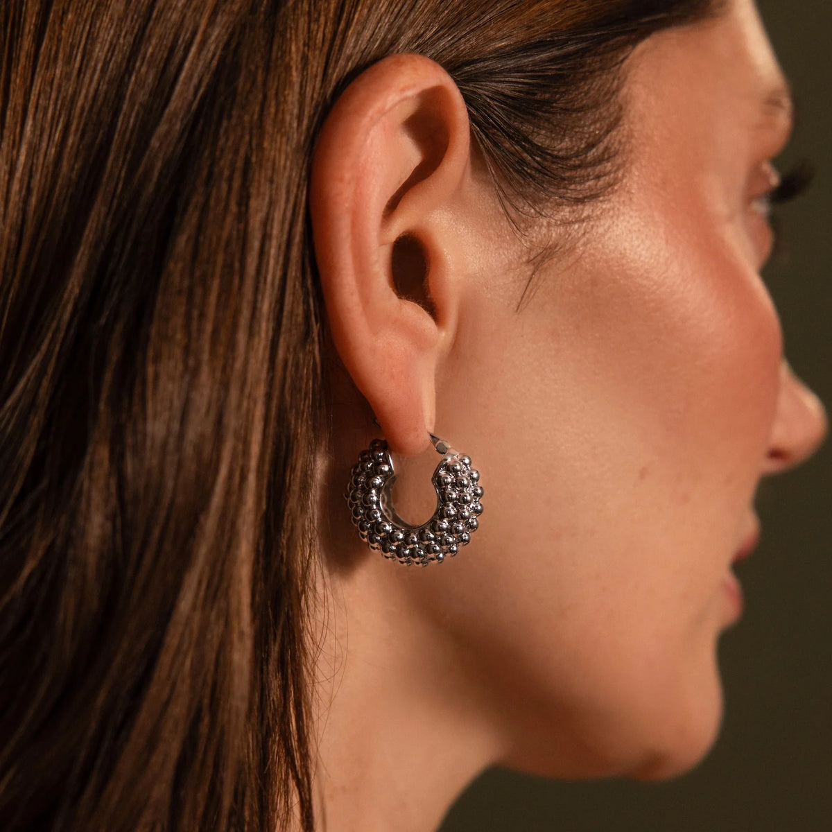 Beaded Dome Hoops Silver 18K Gold Plated