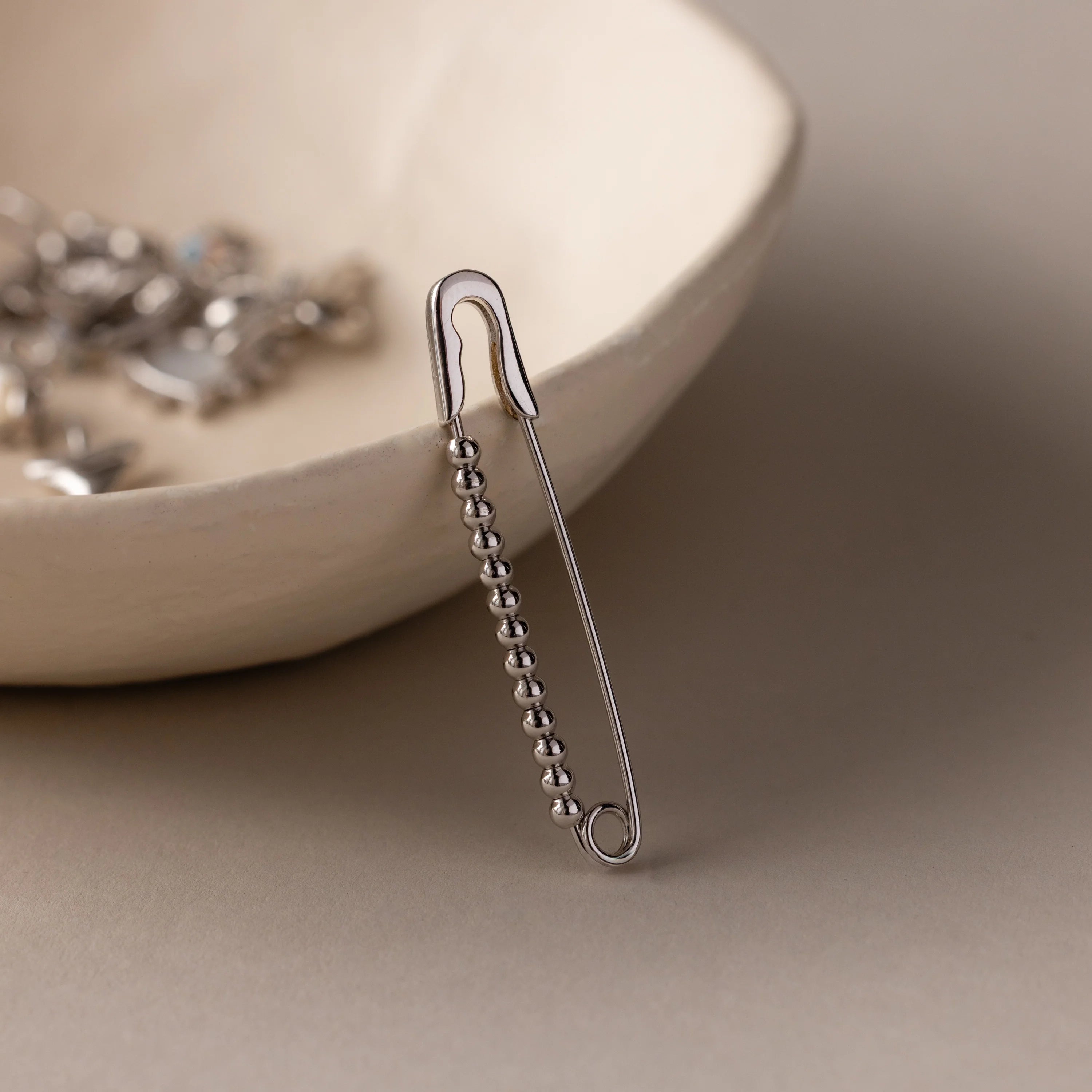 Beaded Charm Pin Silver 18K Gold Plated