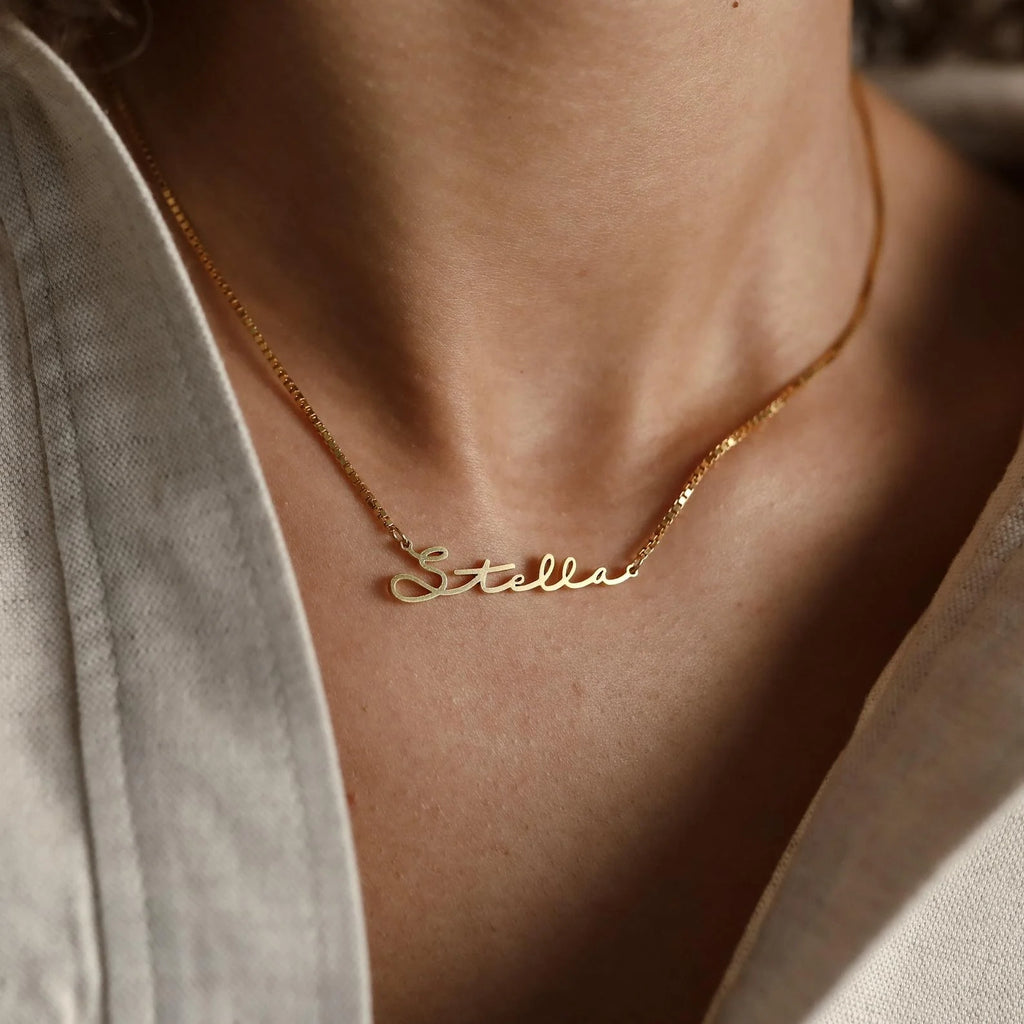 Venice Name Necklace in Box Chain Silver 18K Gold Plated